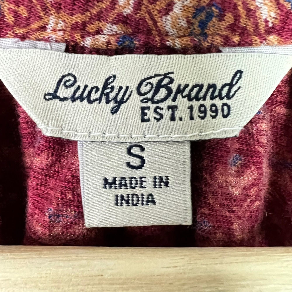 Lucky Brand Womens Burgundy Red Embroidered V-Neck Peasant Top Long Sleeve Small - Picture 3 of 8